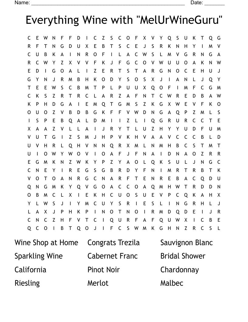 Wine Crossword WordMint