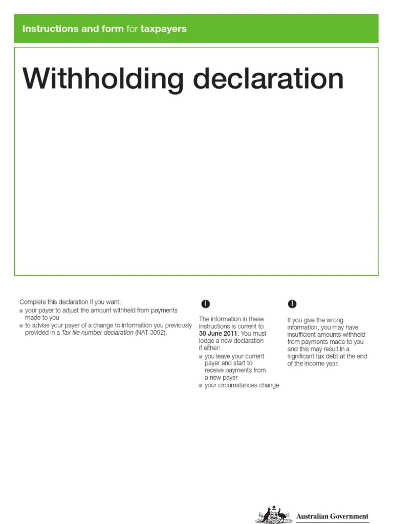 Withholding Declaration PDF Withholding Tax Debt