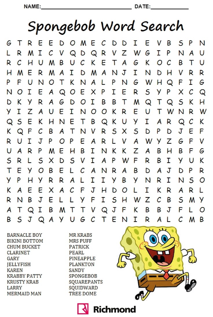 Spongebob Crossword Puzzles Printable