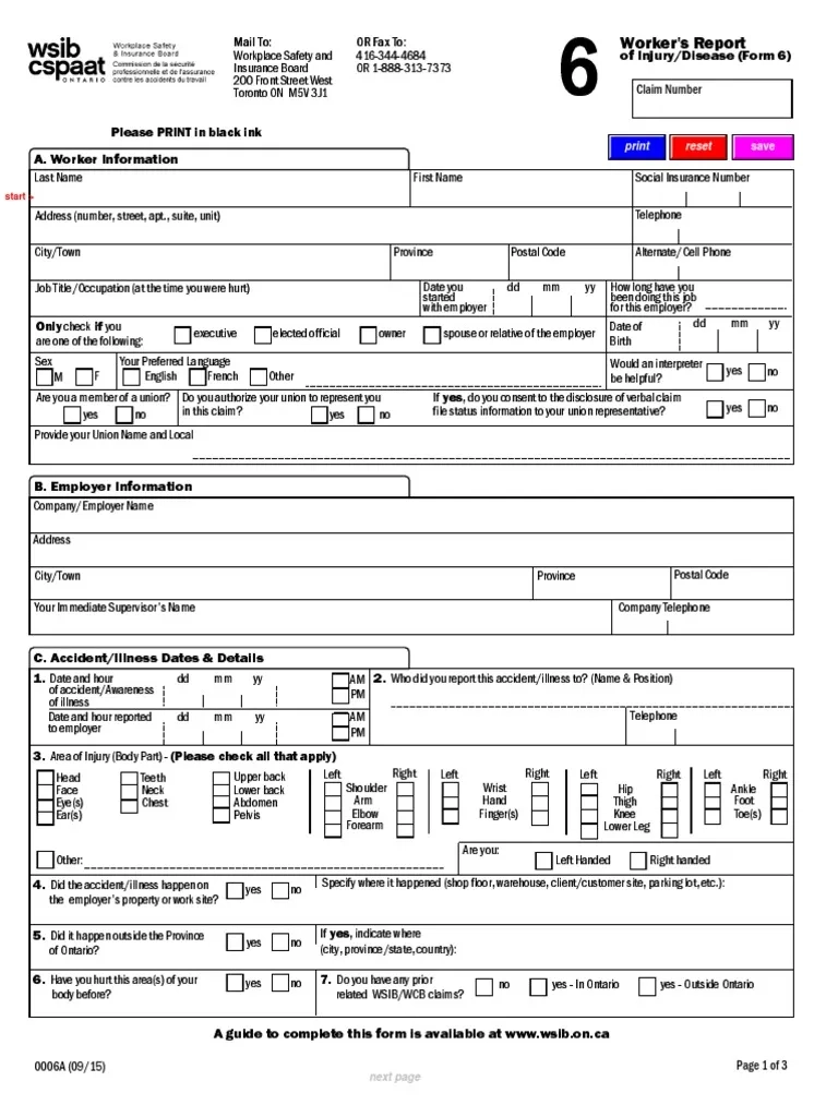 WSIB Form6 PDF Occupational Safety And Health Health 