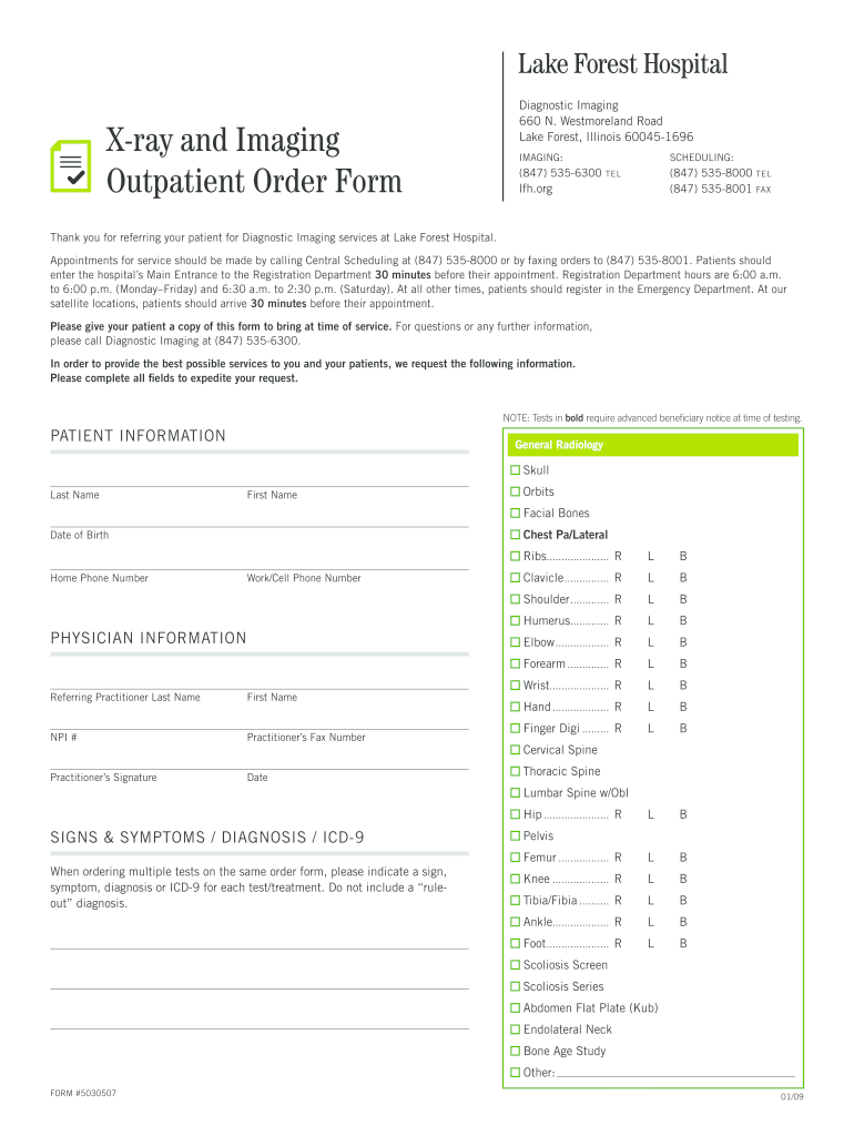 X Ray Order Forms